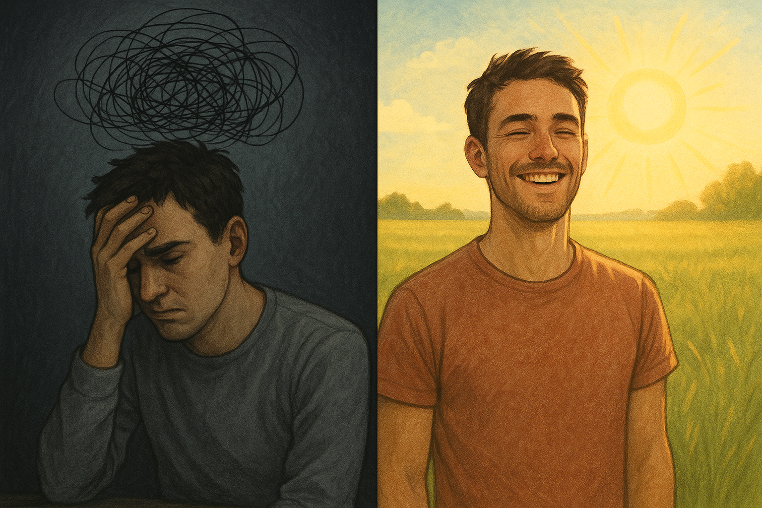 man before and after meditation man before and after meditation